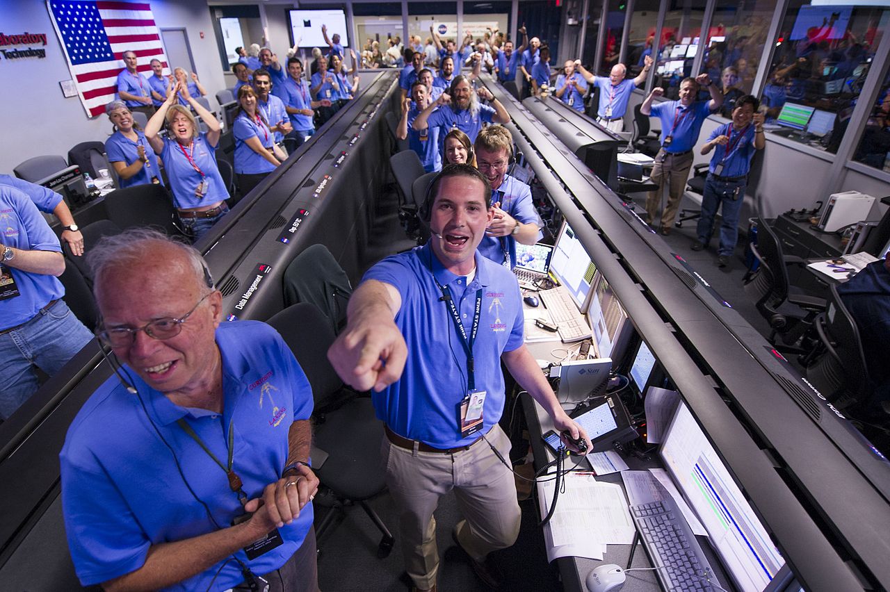 NASA engineers celebrating curiosity