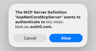 MCP server requests authentication in VSCode