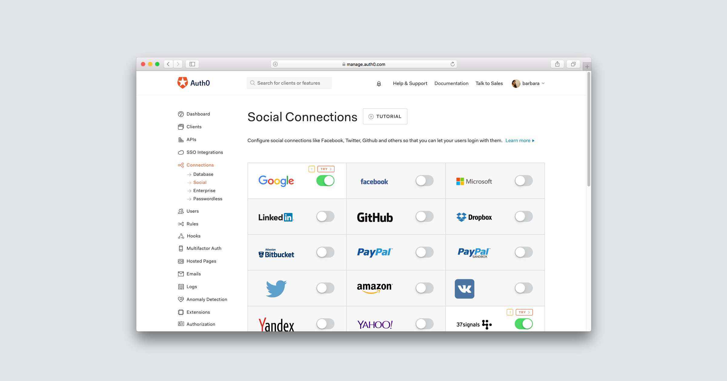 Auth0 supports over 30 social providers, including Facebook, Twitter, Google, and PayPal.