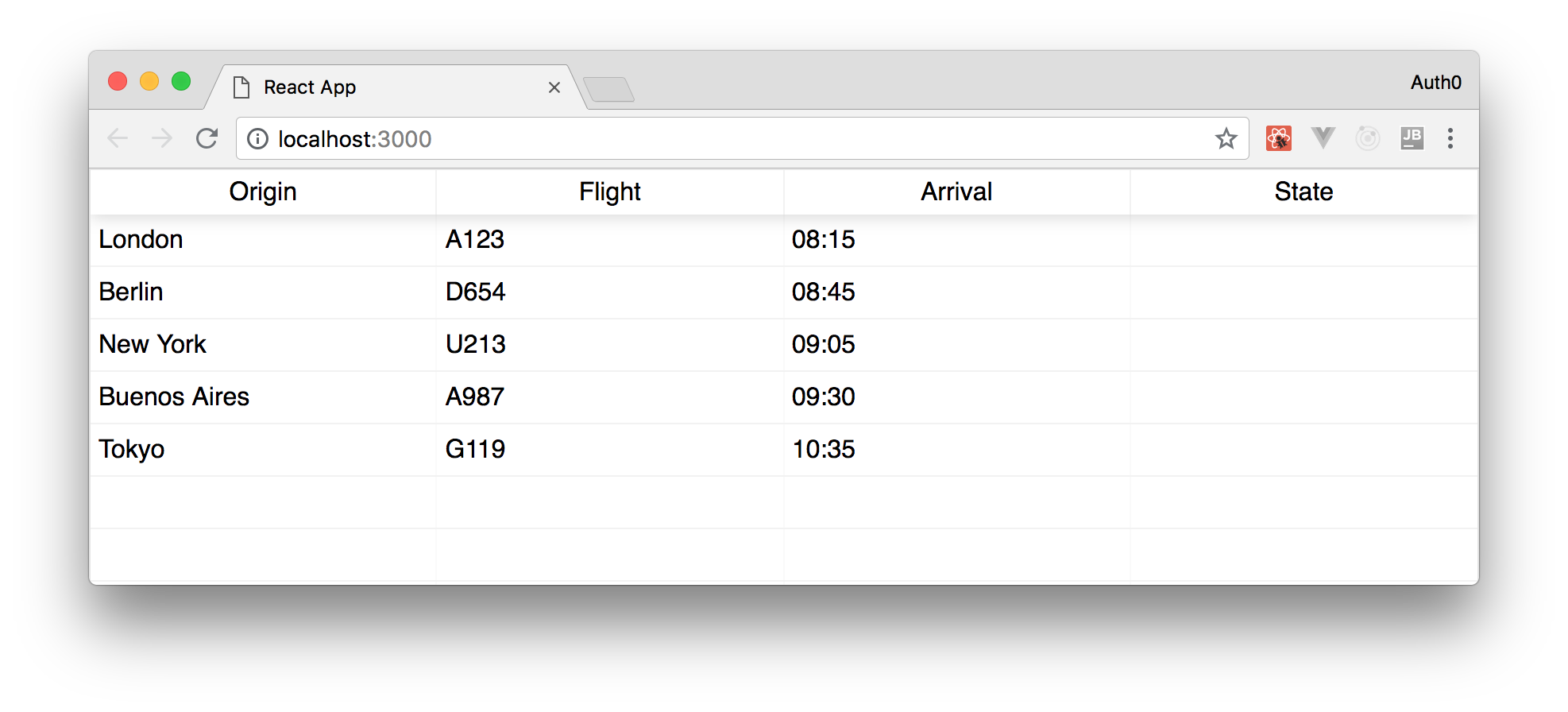 Locally running the real-time flight tracker web application.