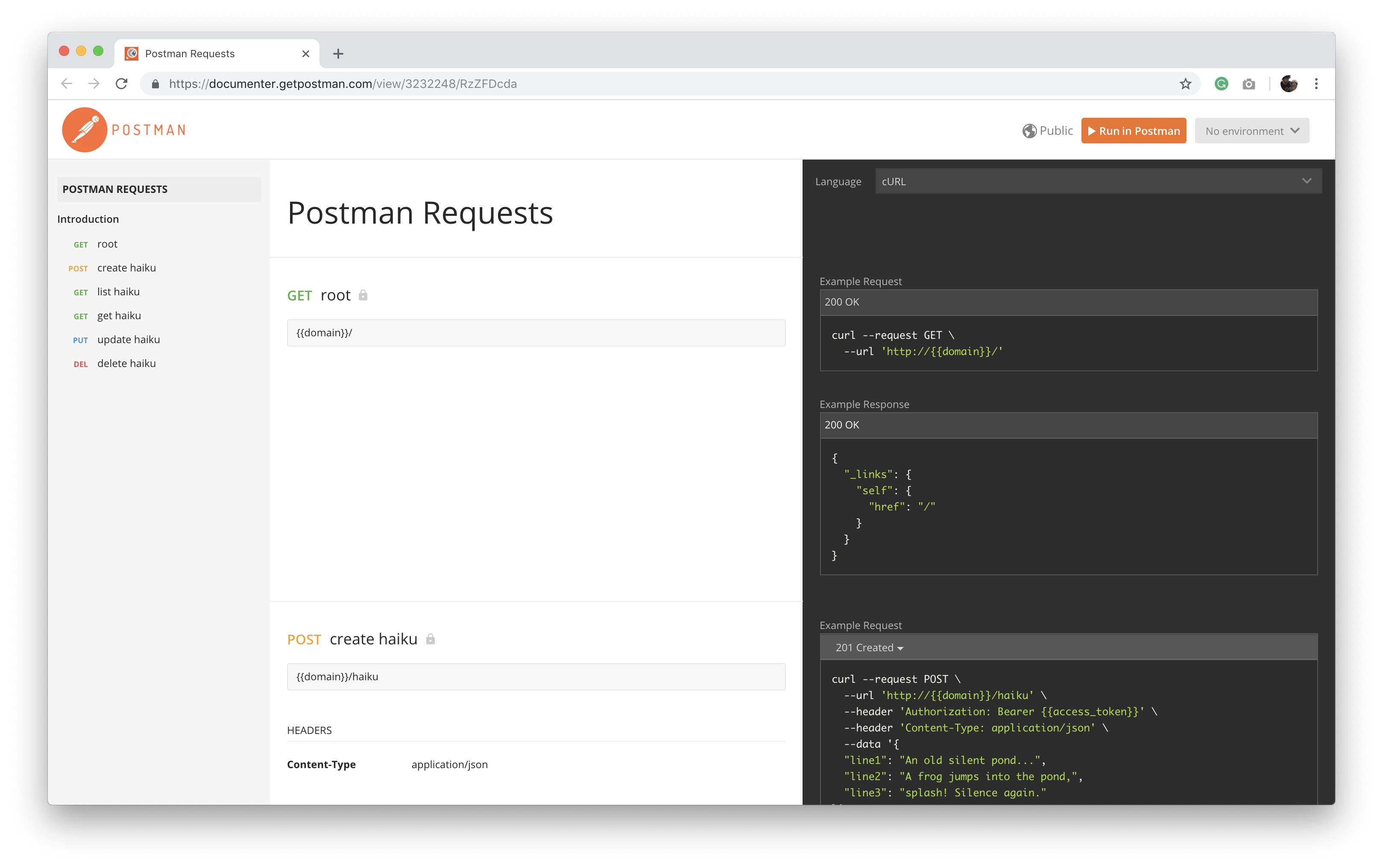 Express API docs for Postman