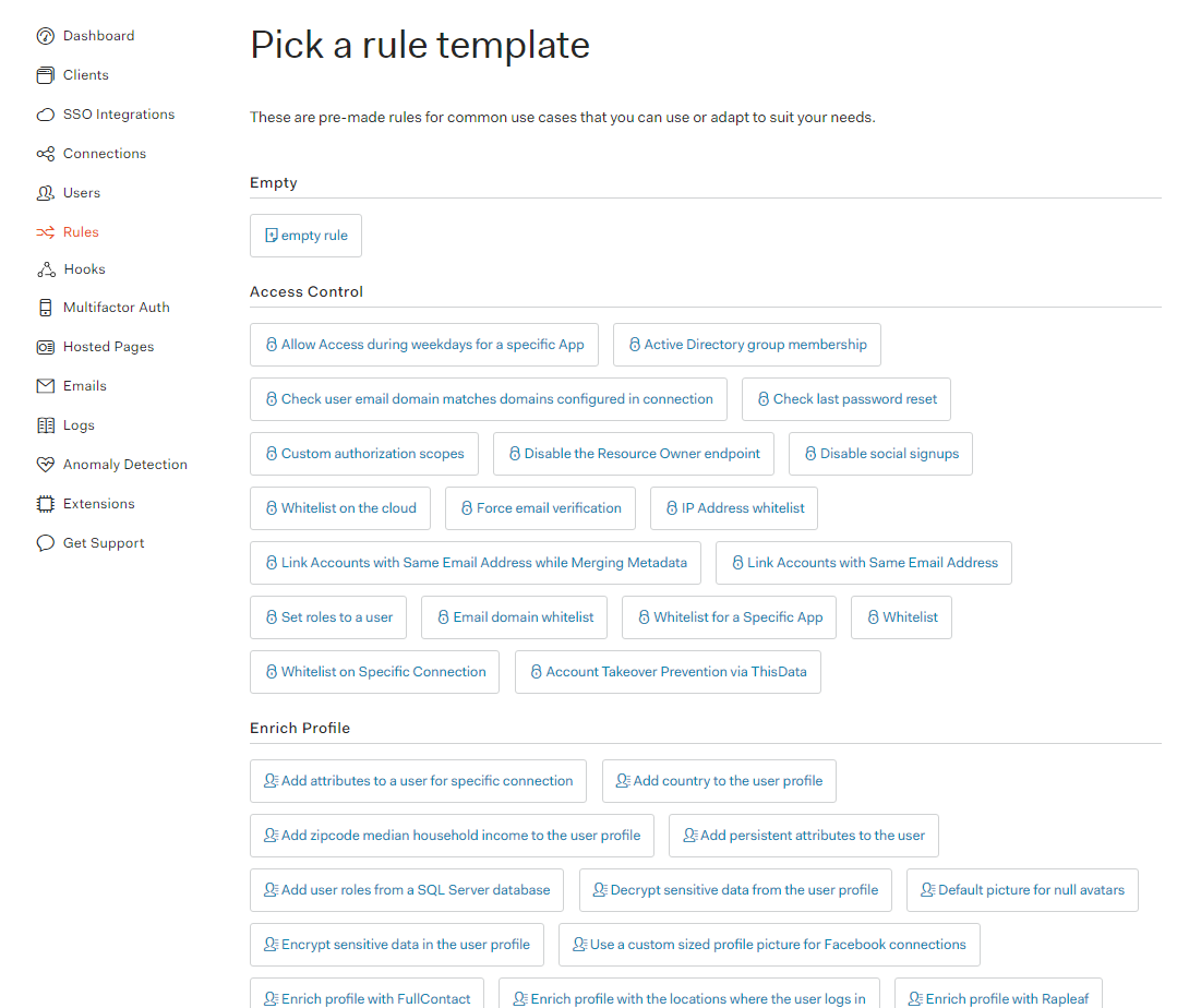 Auth0 Rules Templates