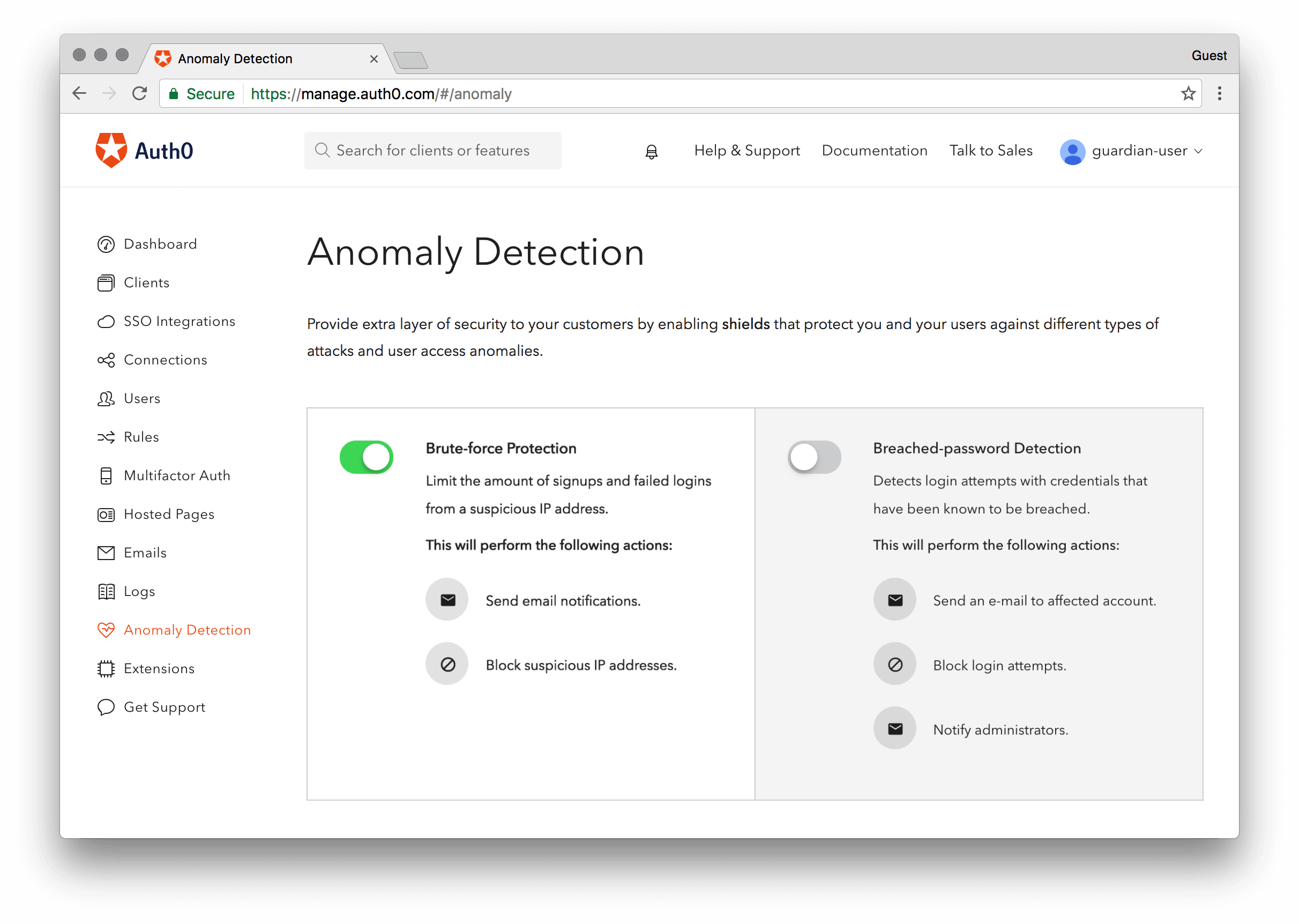 Anomaly detection example - offered by Auth0
