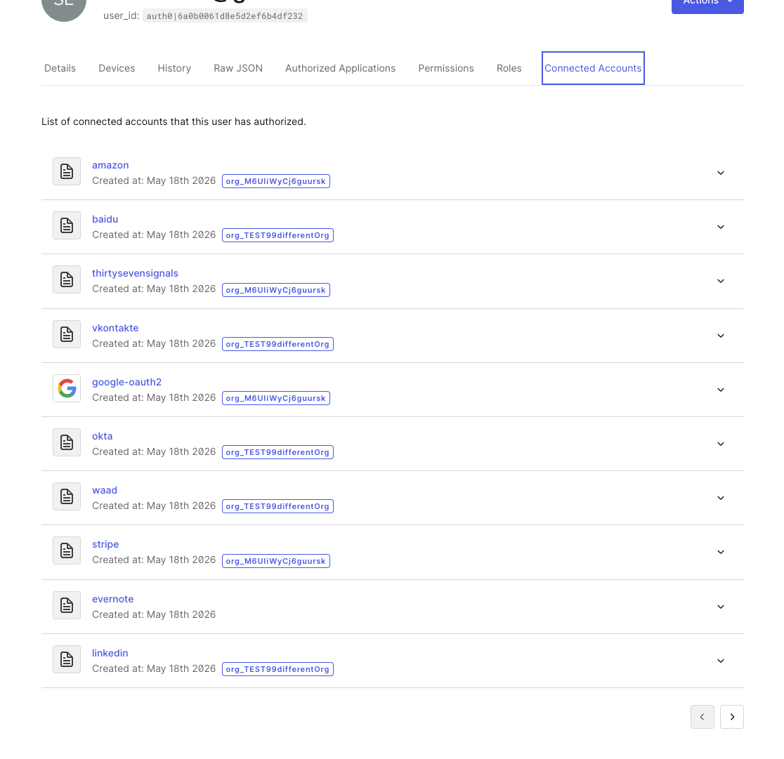 Auth0 Dashboard Connected Accounts