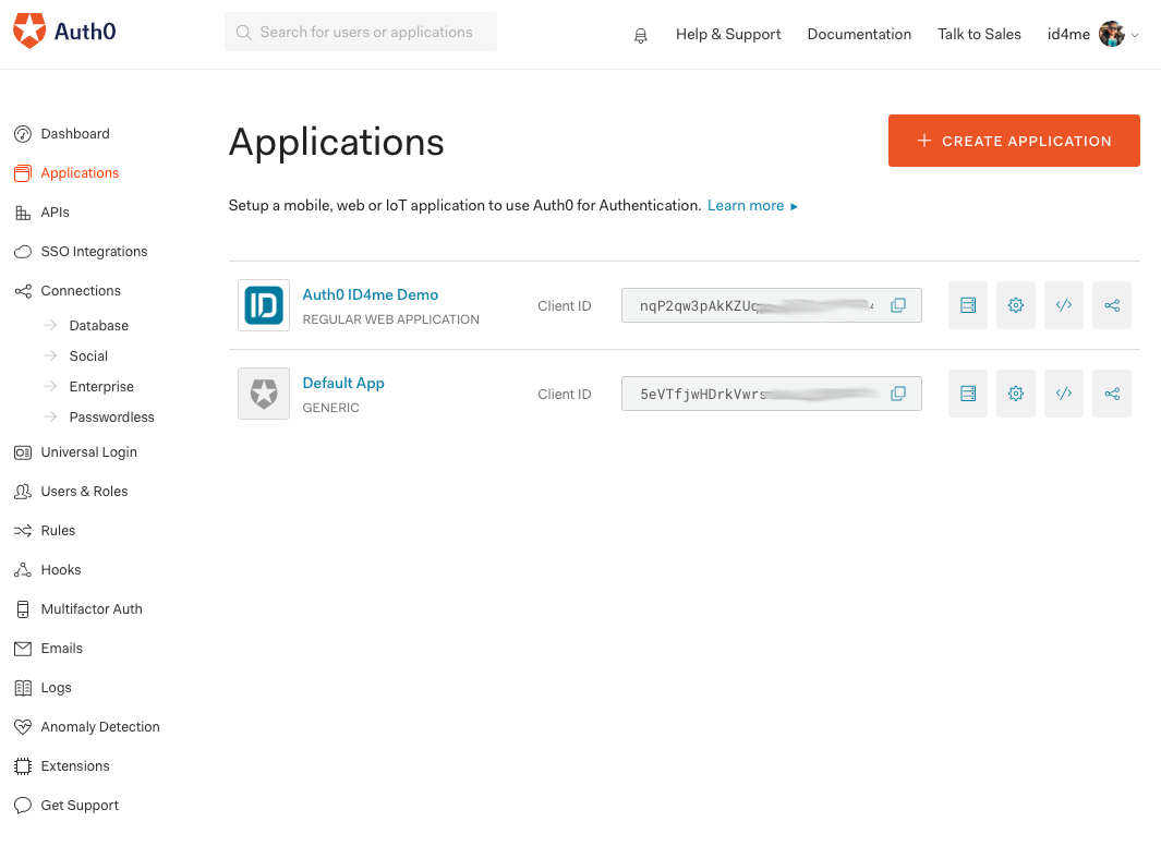 Auth0 applications overview