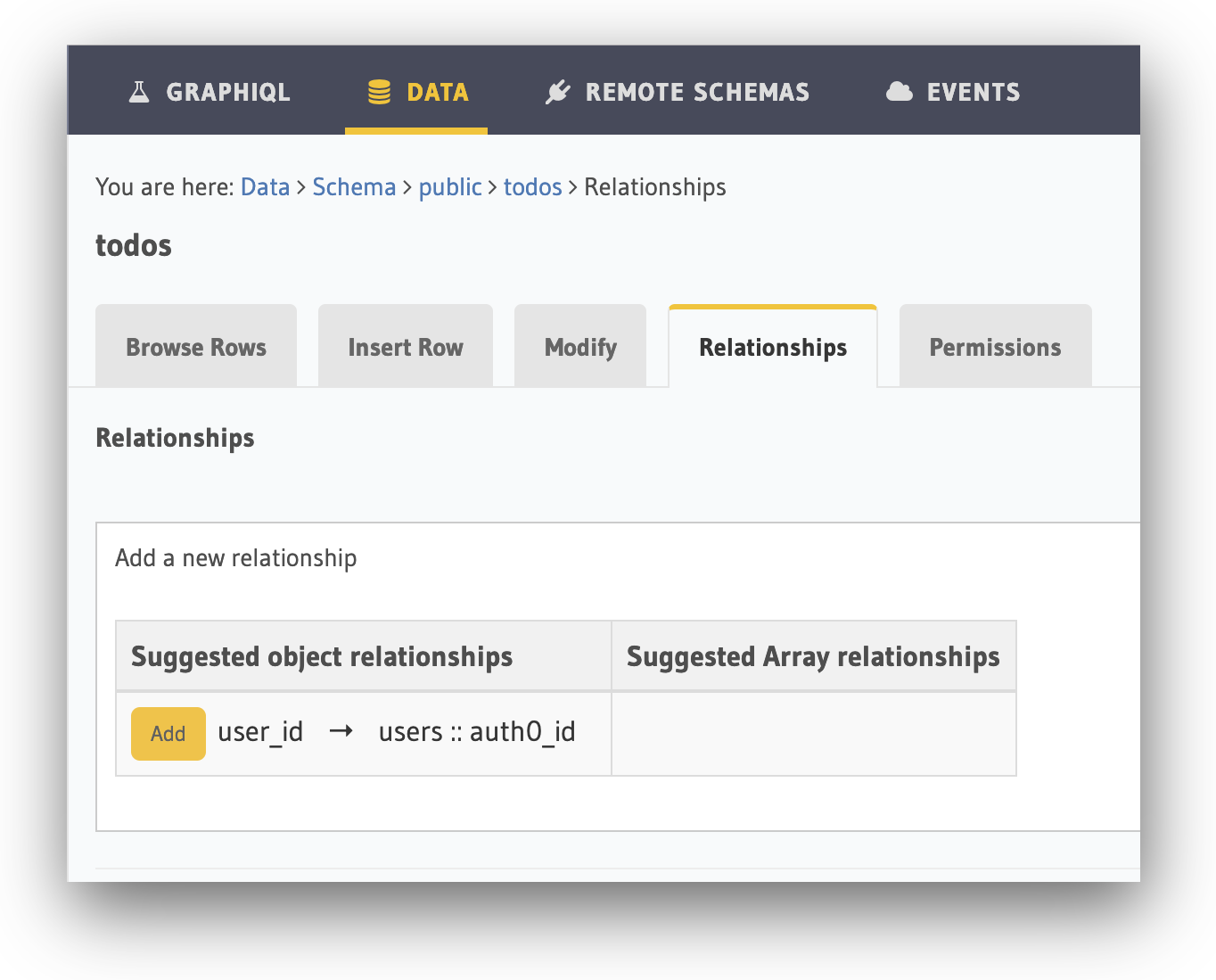 Adding a user to object relationship within Hasura