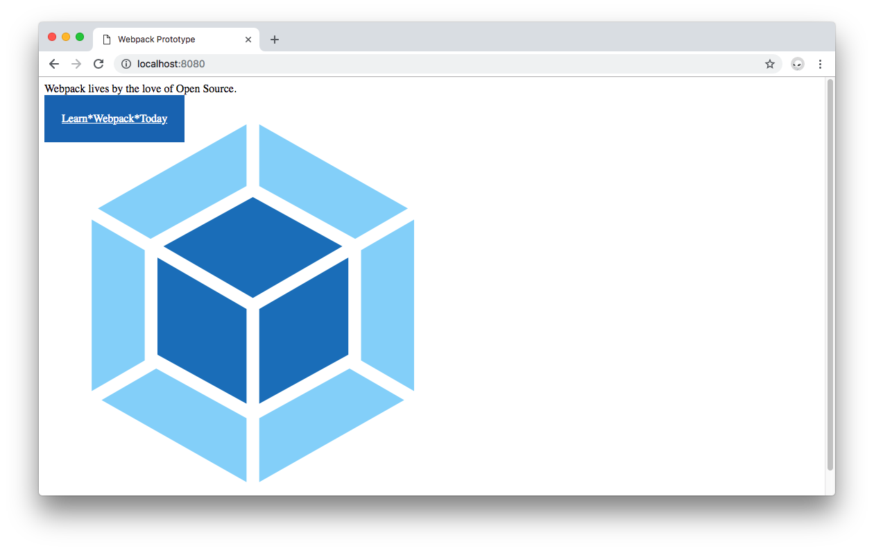 Webpack output in the browser with image assets loaded.