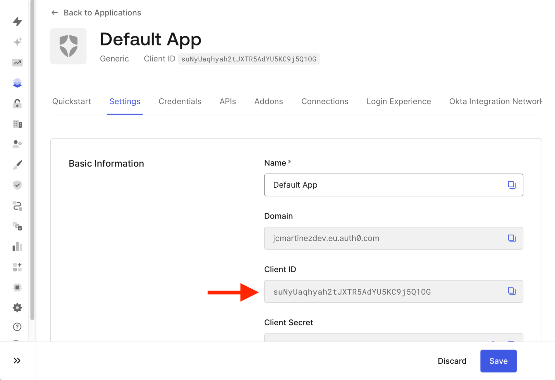 Auth0 Applications Page