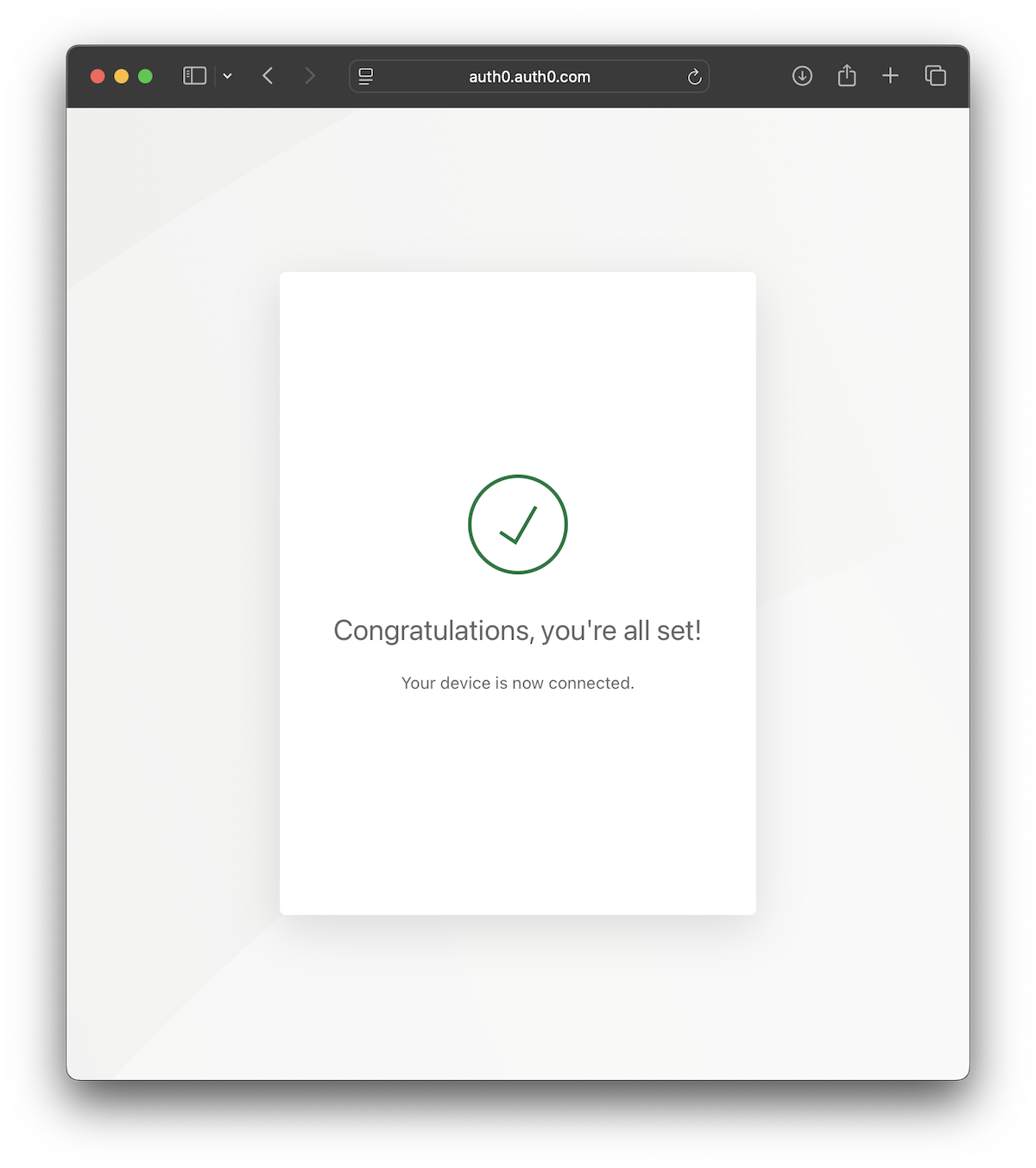 Confirmation screen for Auth0 MCP server device flow completion