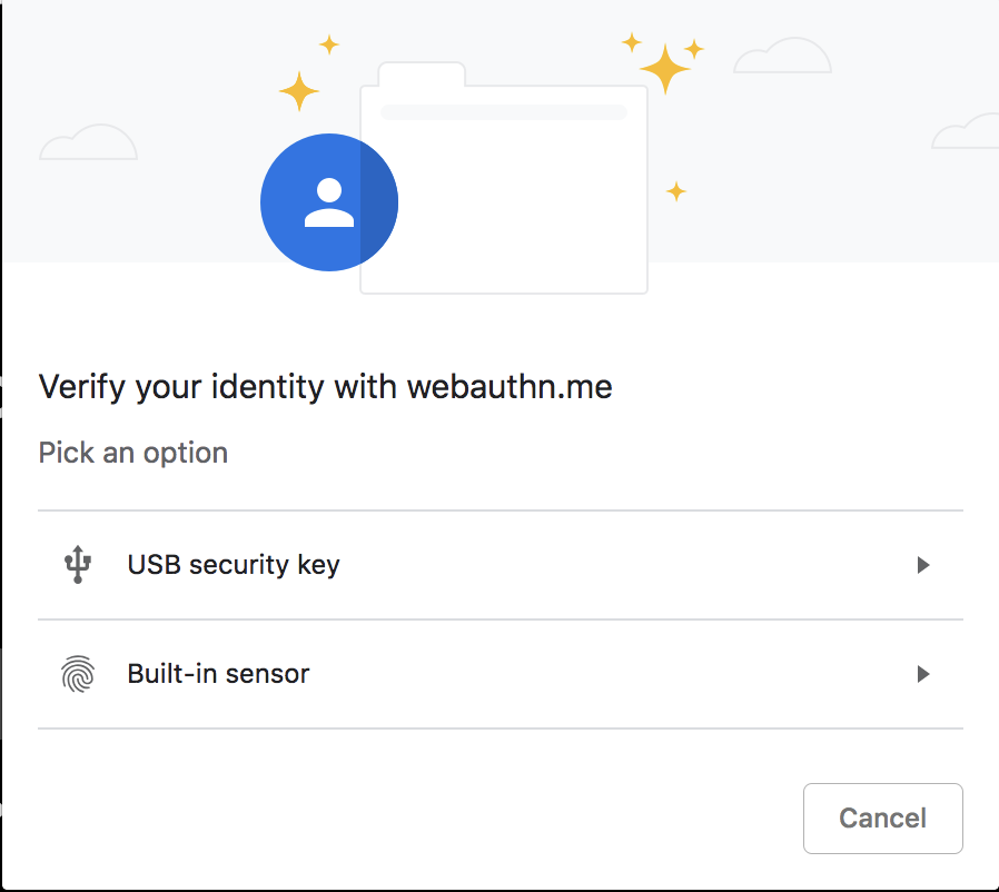 WebAuthn Credentials and Login Demo - Step 2 Authentication method selection on WebAuthn.me