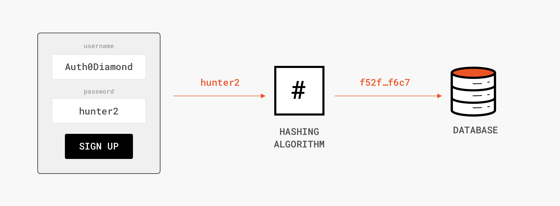 Graphic of hashing during signup registration flow