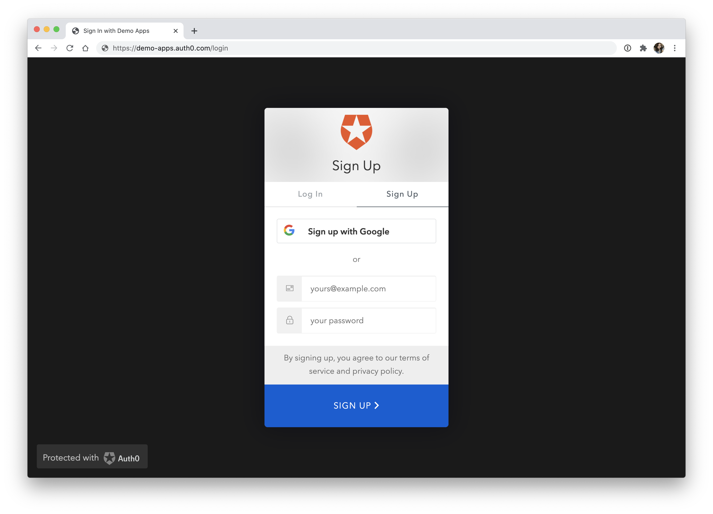 Auth0 signup/login page