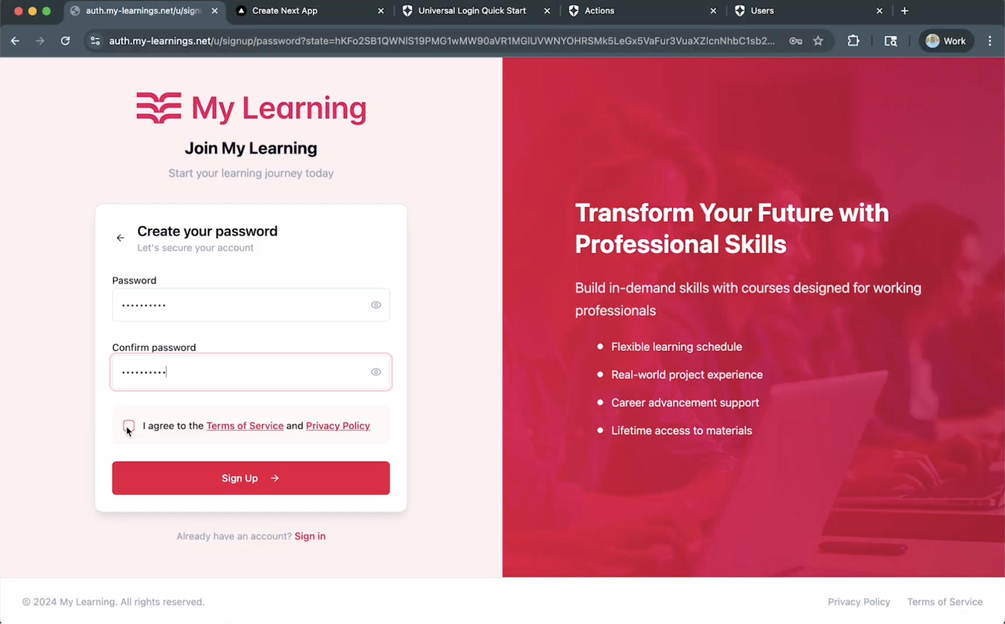 User Completing Custom Sign-up Flow in Example Platform