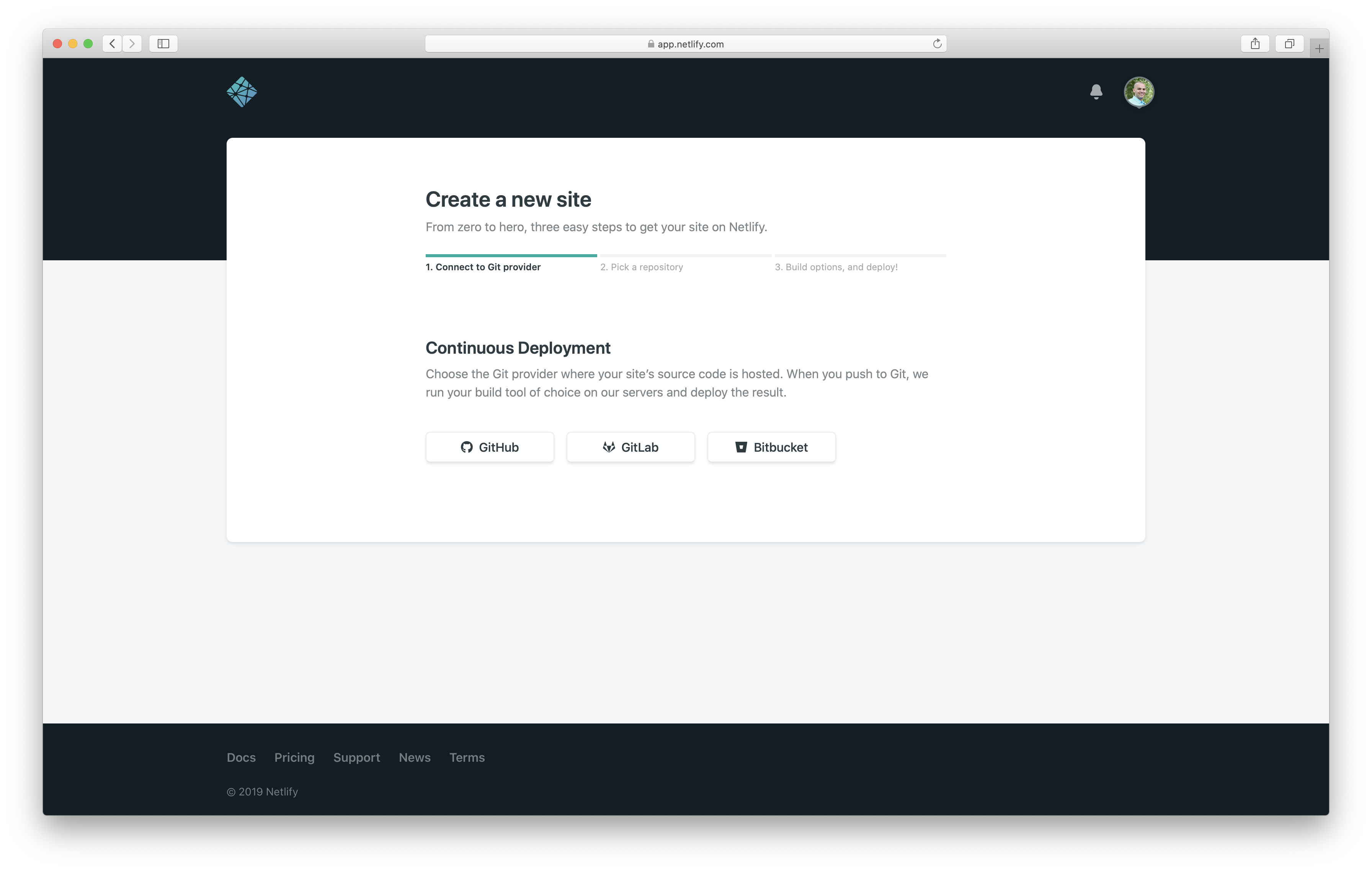 Create a new Netlify website