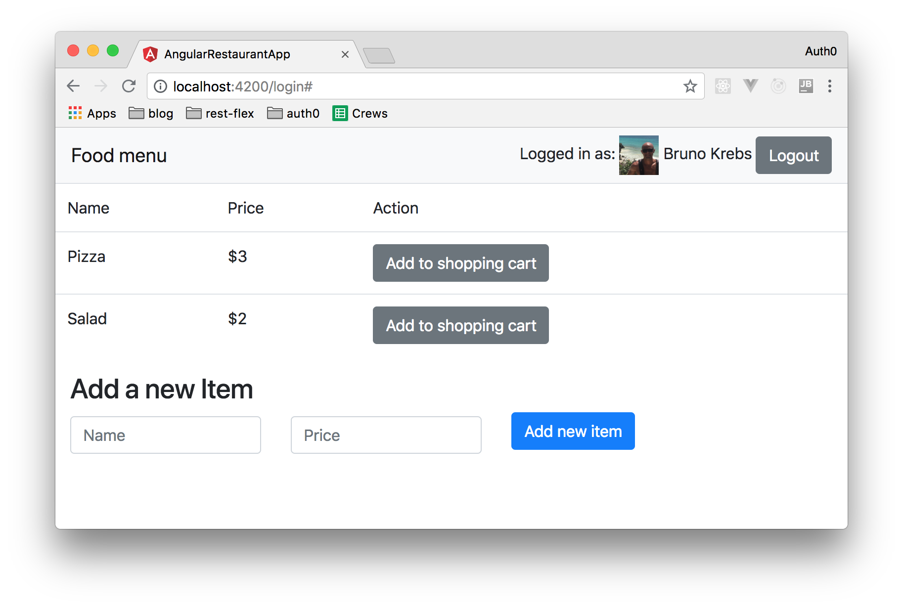 User authenticated with Auth0 on an Angular app