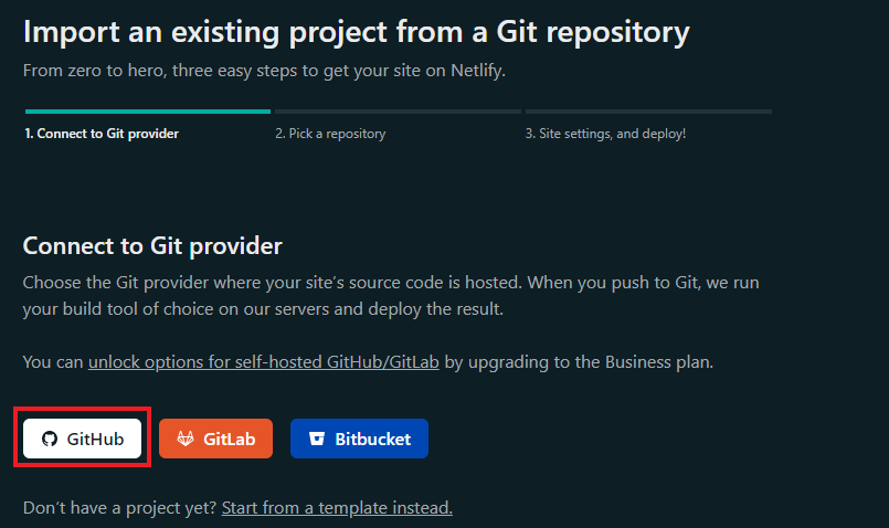 Choose Git provider where code is hosted on