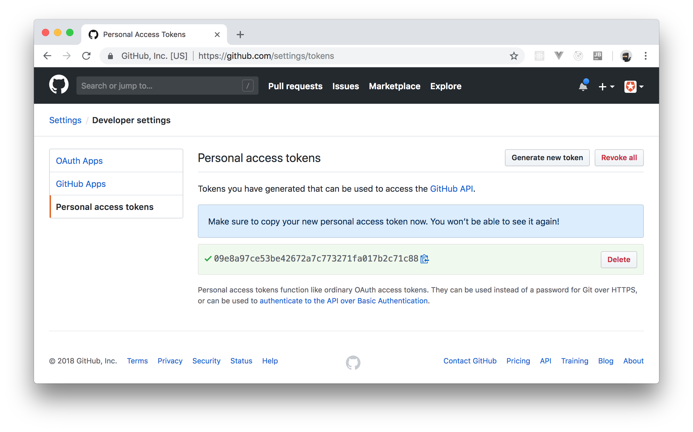 GitHub API - generating a new personal access token