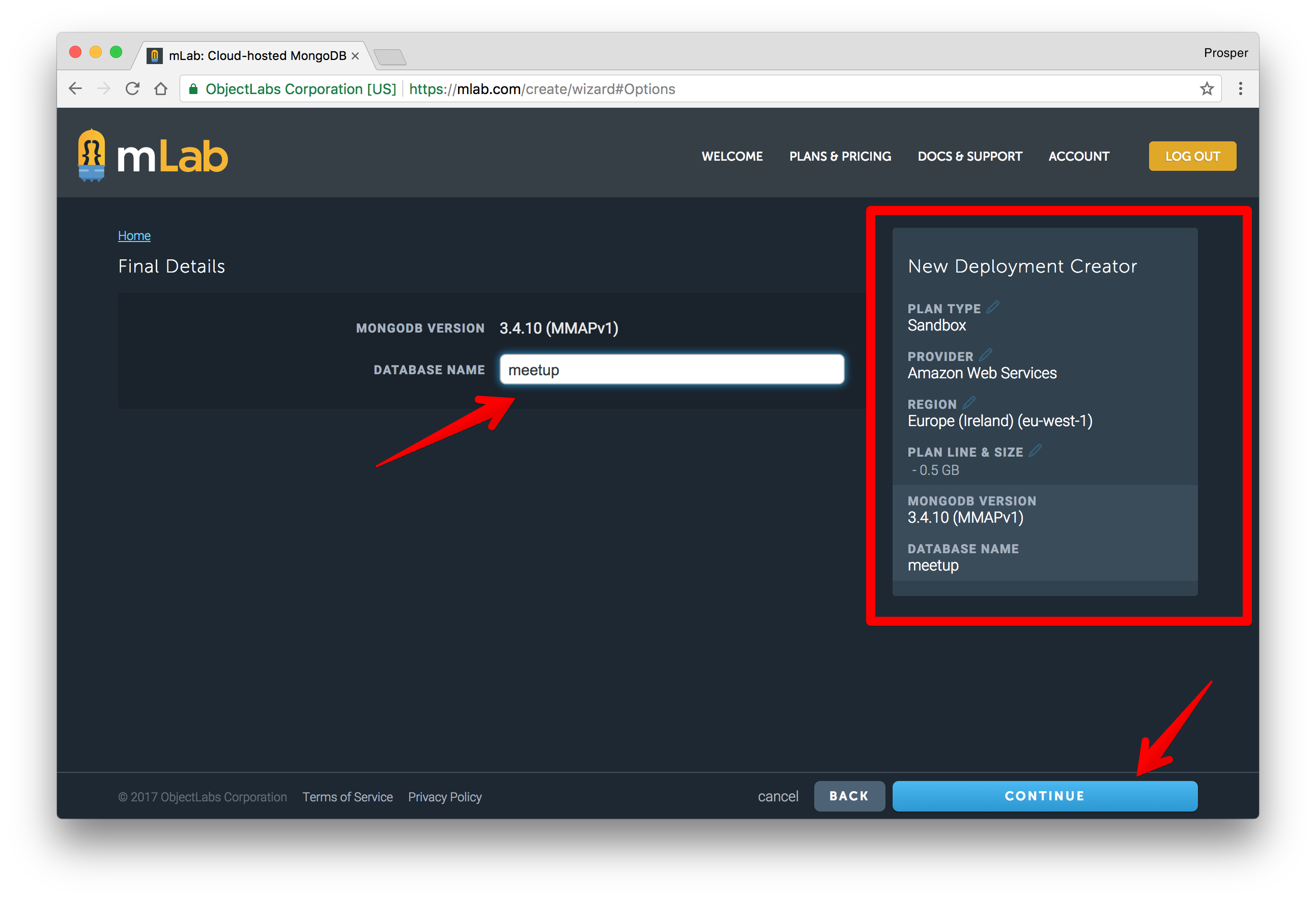 JavaScript Deploy - Choosing a database name