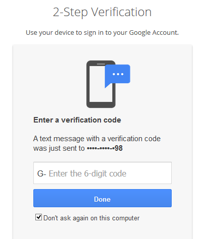 Google asking SMS verification on two-factor authentication