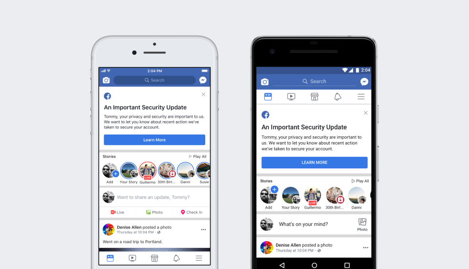 Facebook security breach user notification