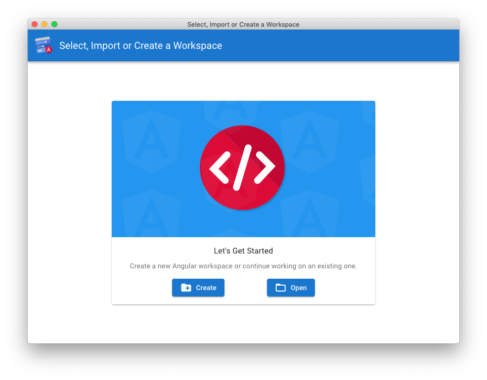 The Angular Console welcome screen - create a project.