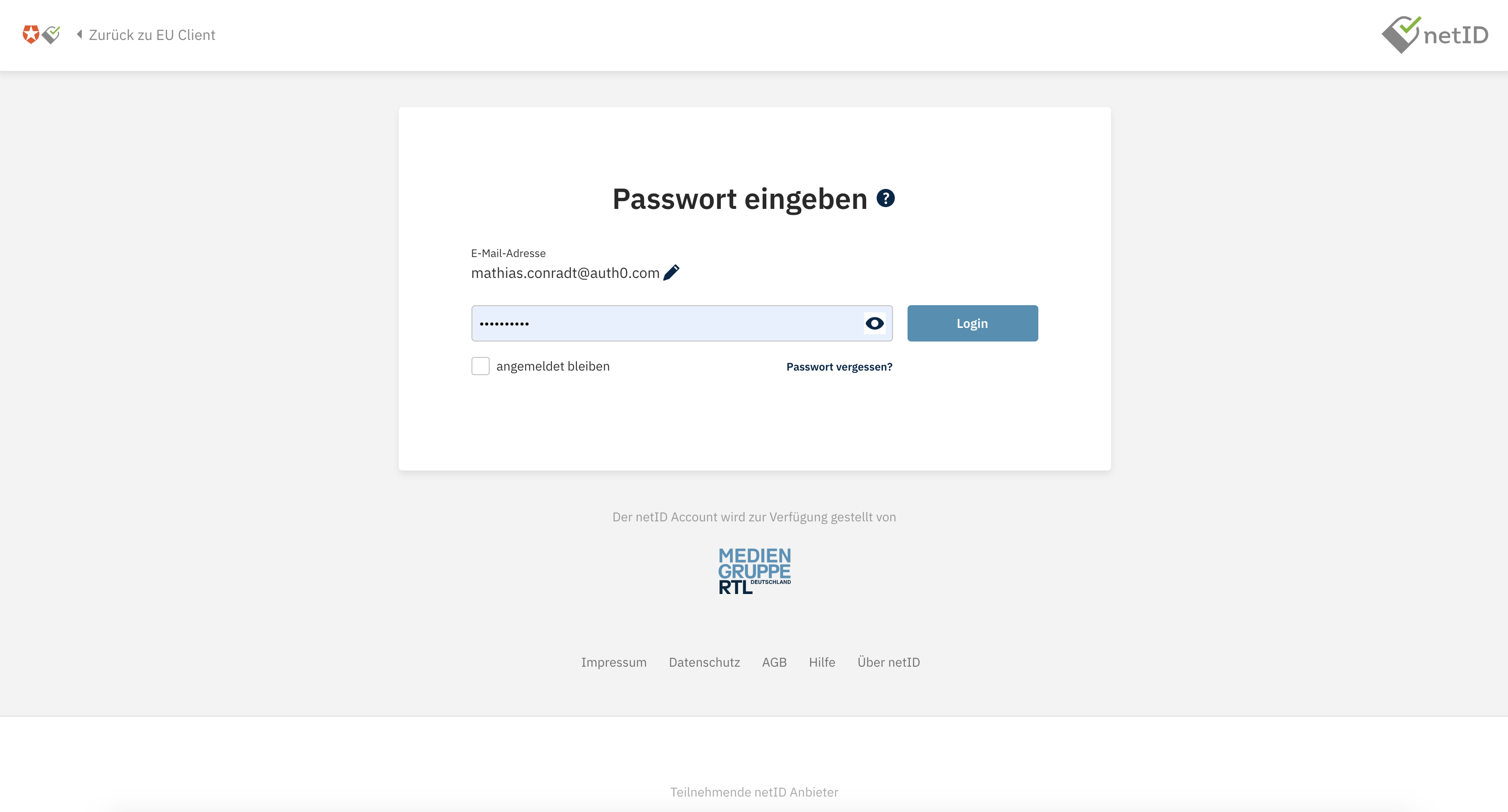 The netID password entry screen