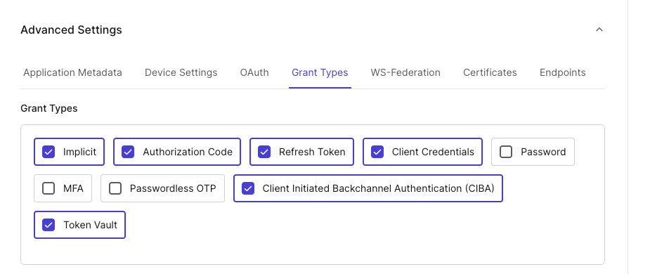 Auth0: Enabling CIBA and token Vault for the Auth0 application