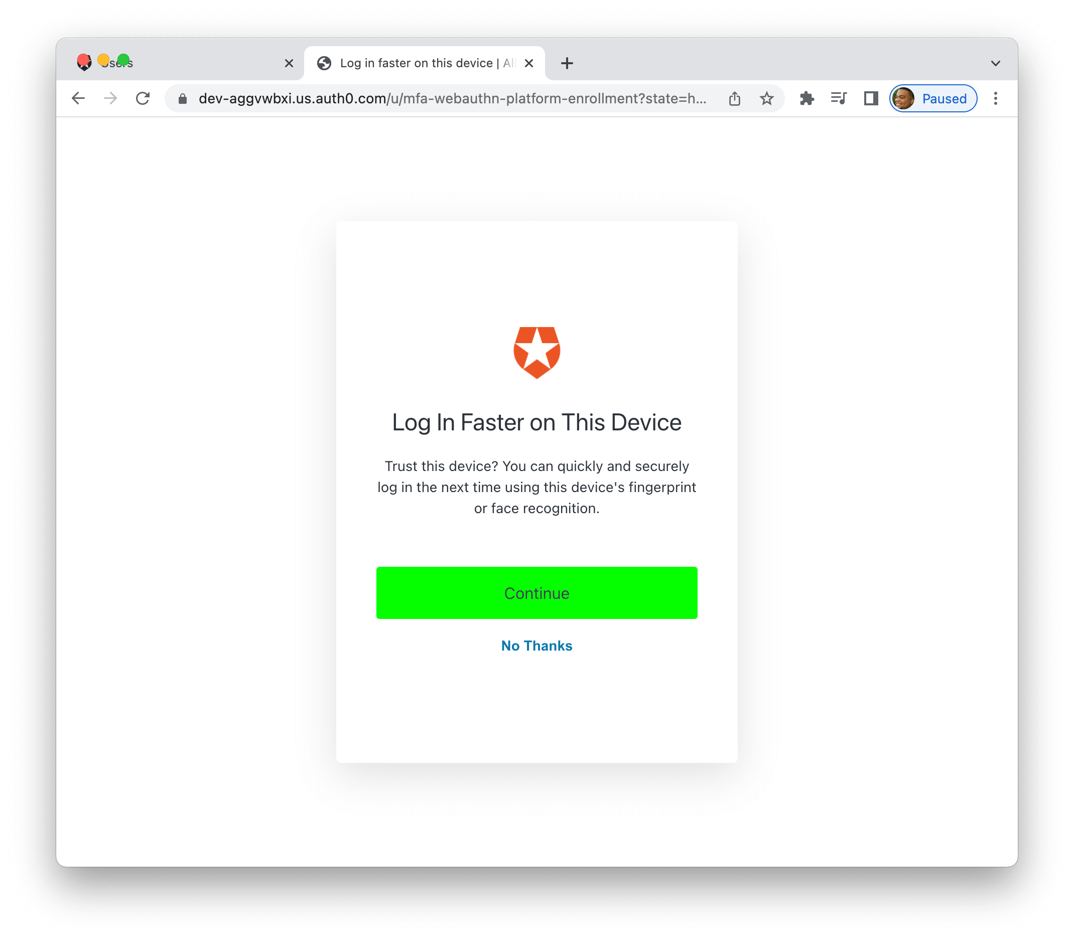 Auth0 Long In Faster Screen