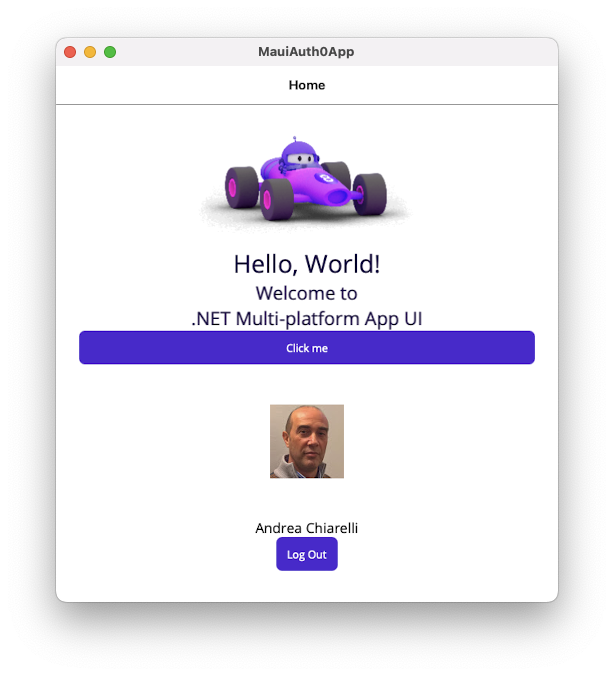 .NET MAUI app home screen with user profile