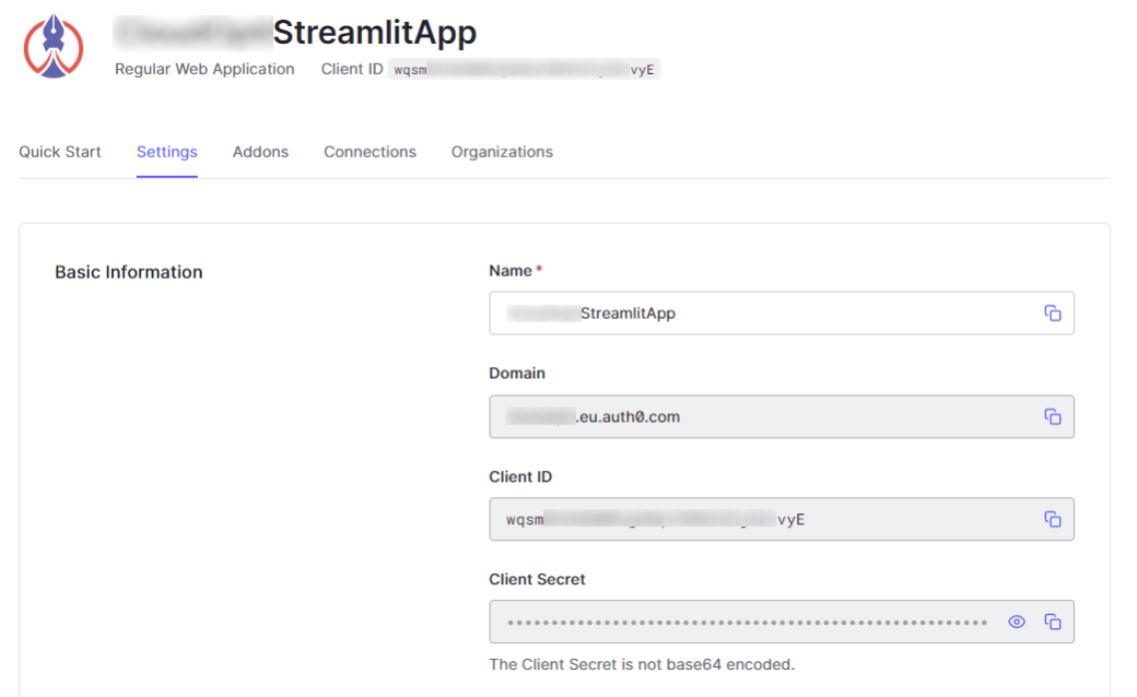 Auth0 Settings Page