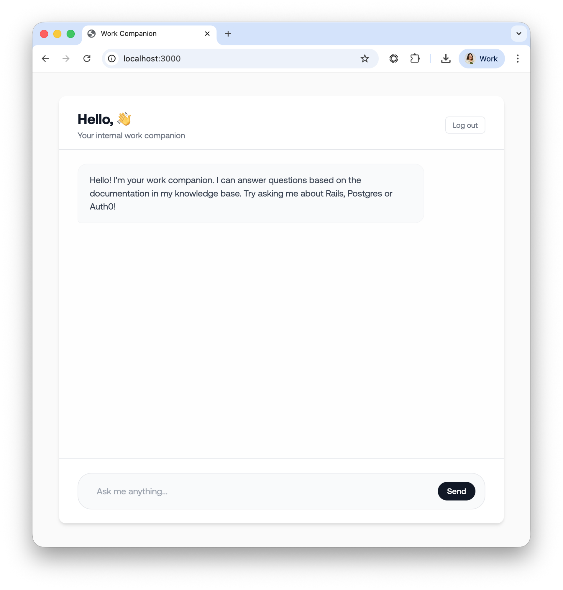 Chat view for the Work Companion app.