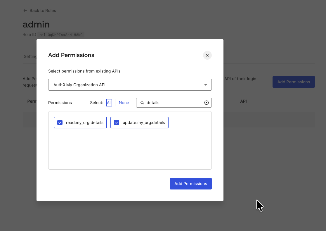 Auth0 Management Dashboard - Add Permissions