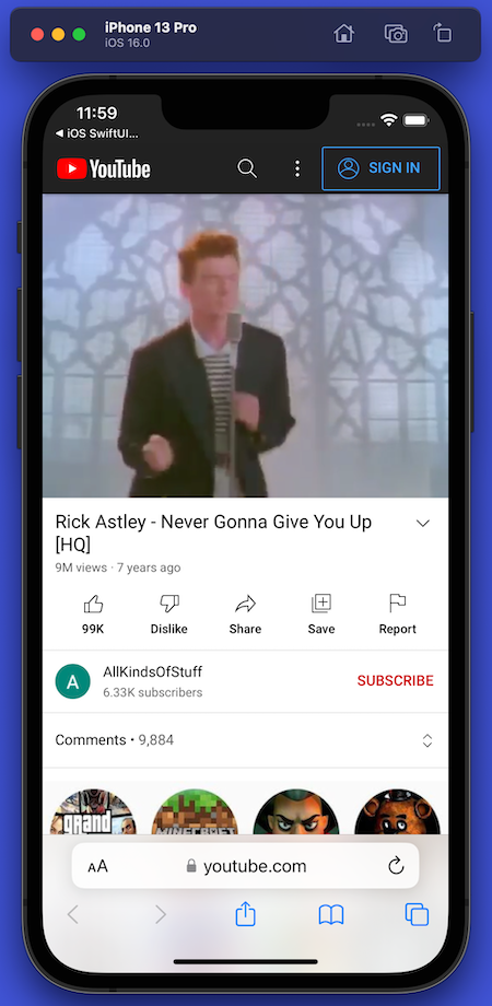Rick Astley’s “Never Gonna Give You Up” video on YouTube.