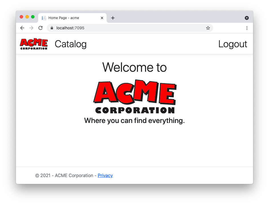 ACME homepage with logout