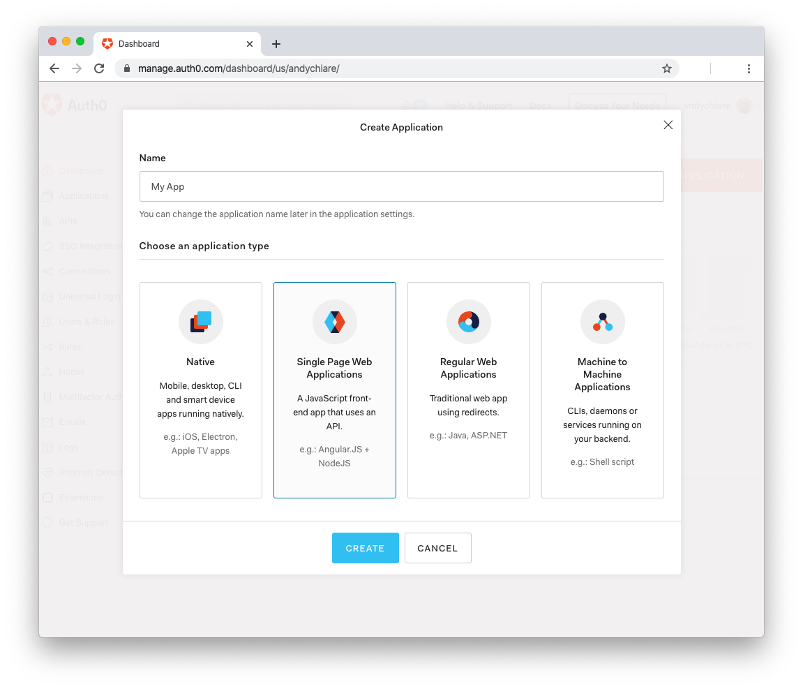 New Auth0 Application
