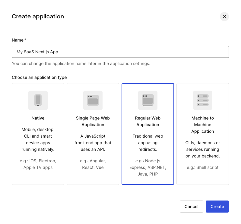 Auth0 Management Dashboard - Create Application