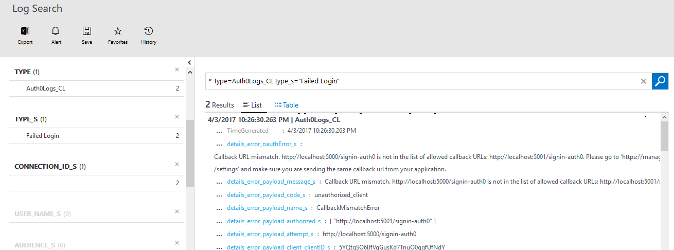 Auth0 logs showing in Log Analytics