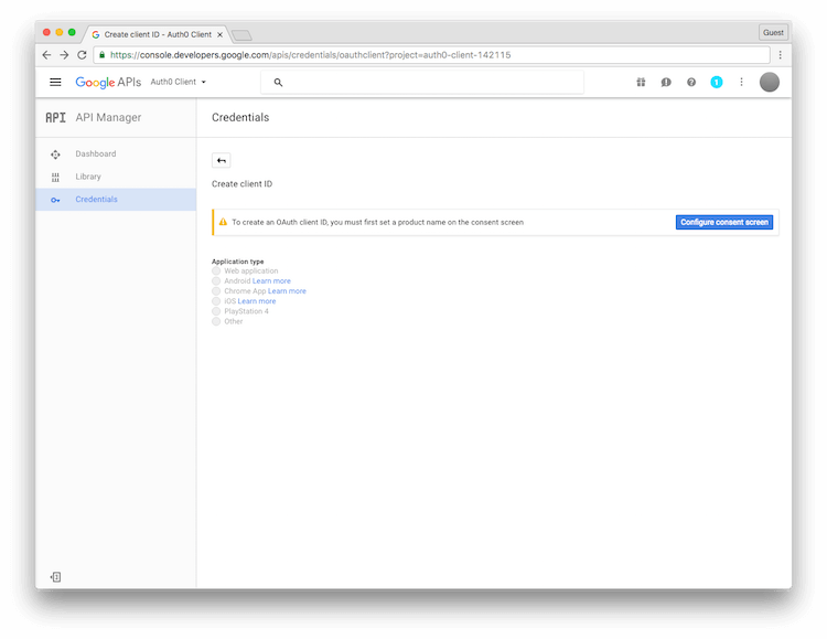 Configure Consent Screen