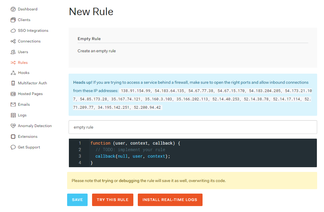 Auth0 Creating a rule