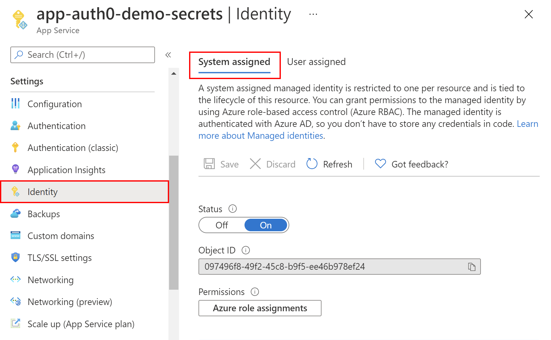 Azure Web App managed identity setup