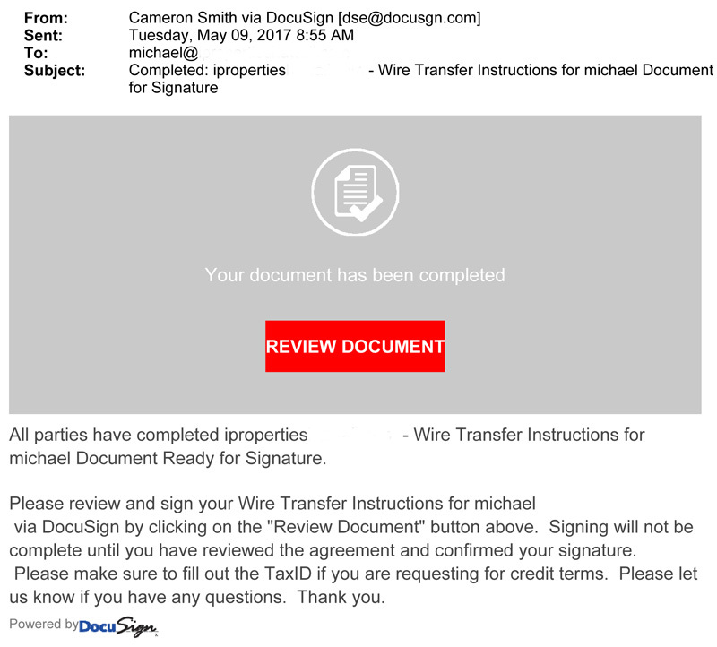 DocuSign Phishing Scam Example
