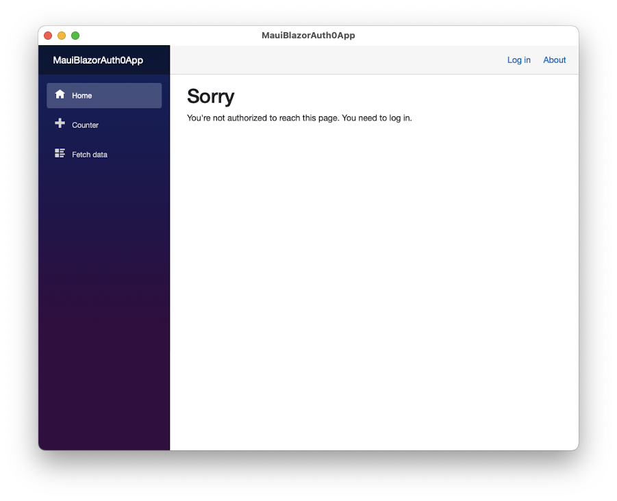 Protected main screen of the Blazor MAUI application