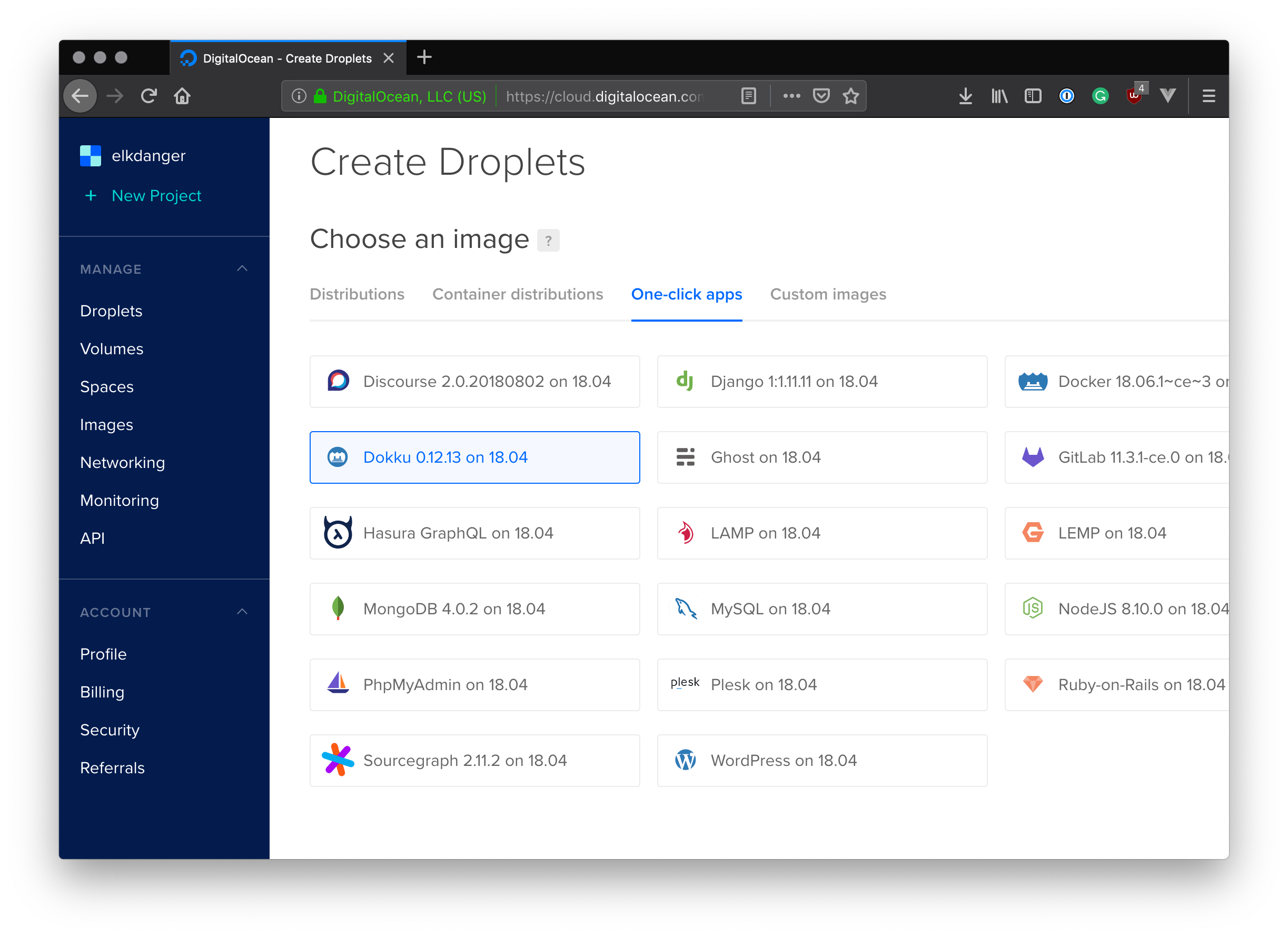 DigitalOcean One-click Apps