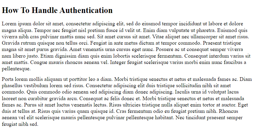 The "How To Handle Authentication" sample doc page