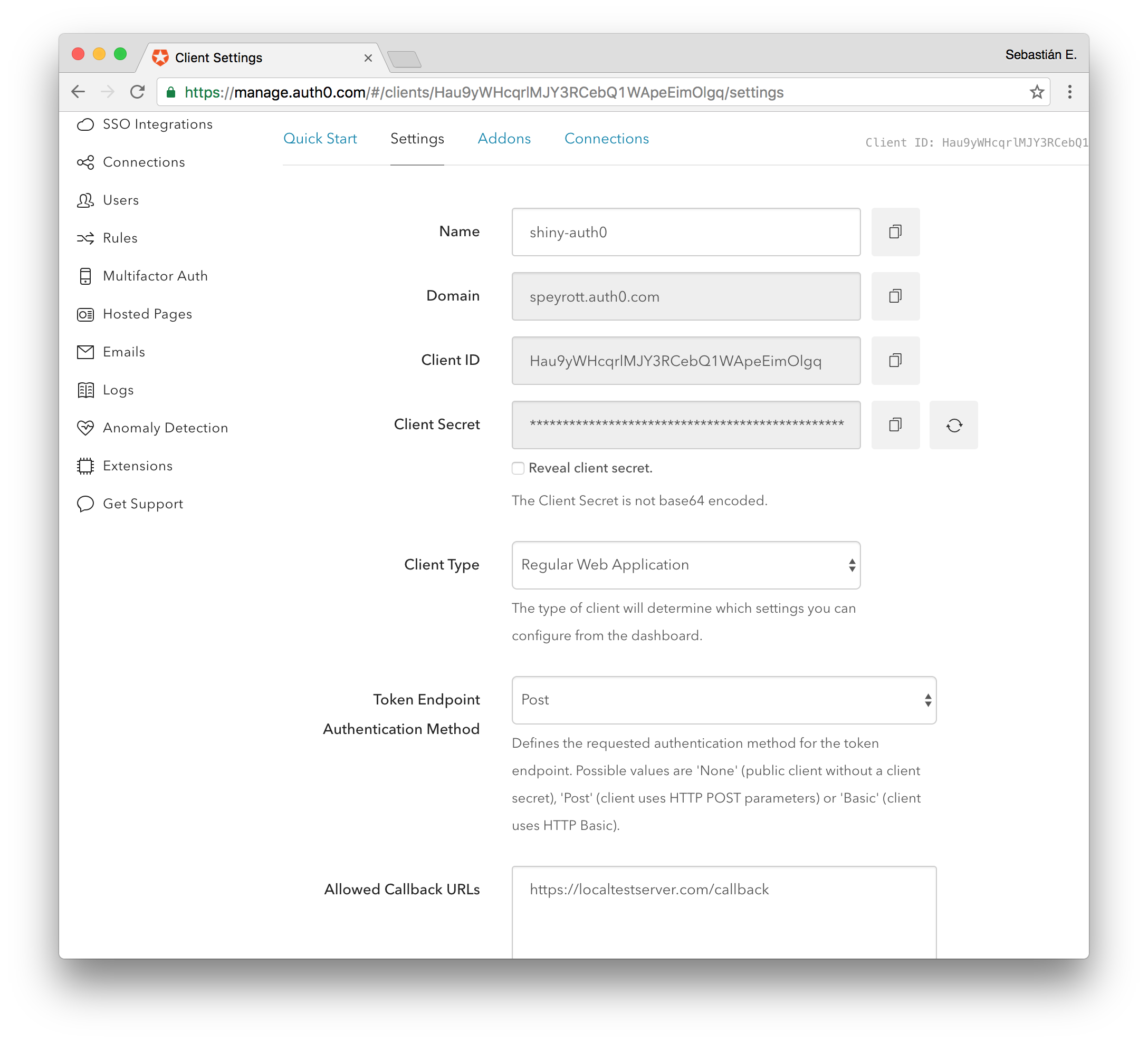 Auth0 Application Settings