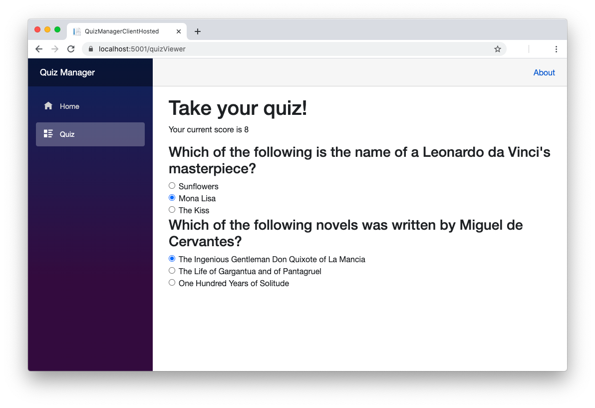 Blazor Quiz Page