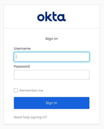 Okta login page