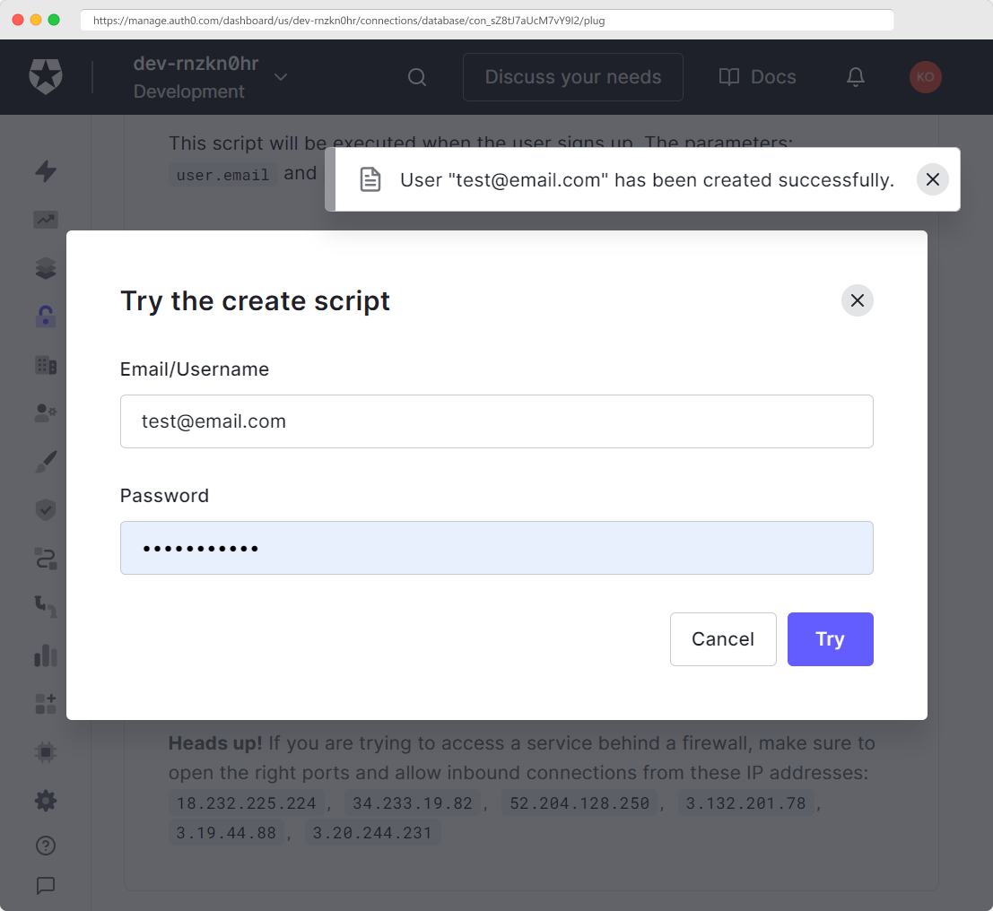 user created successfully after trying the custom create script