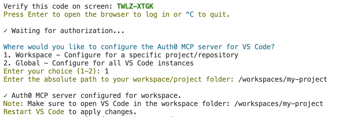VS Code configuration scope selection for MCP server