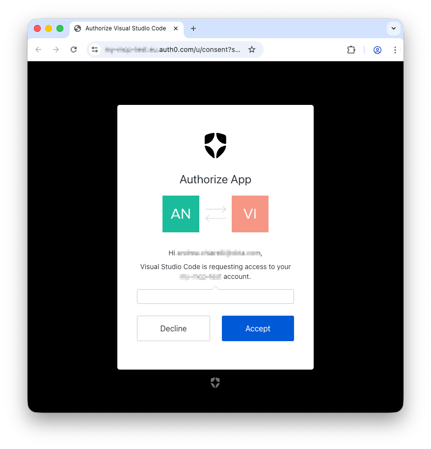 Authorization consent prompt for an MCP server on the Auth0 side